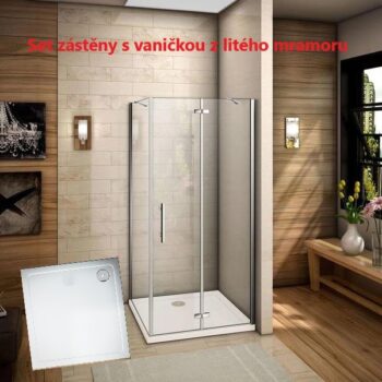 H K - Štvorcový sprchovací kút MELODY F5 100x100 cm s jednokrídlovými dverami s pevnou stenou vrátane sprchovej vaničky z liateho mramoru SE-MELODYF5100100/THOR-100SQ