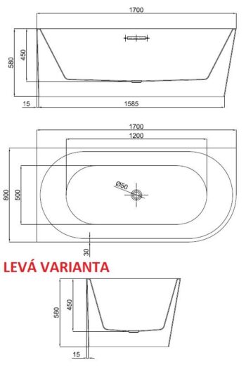 H K - Voľne stojaca akrylátová vaňa Daphne 170x80 cm ľavá varianta Daphne170L