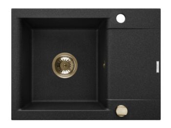 INVENA INVENA - Granitový drez TESALIA krátky odkvap, čierny s automatickým sifónom, zlatý AZ-01-Z42-B