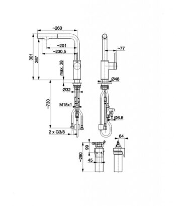 KFA KFA - Batéria drezová DUERO PURE BASIC výsuvná s filtráciou nerez 6623-115-22
