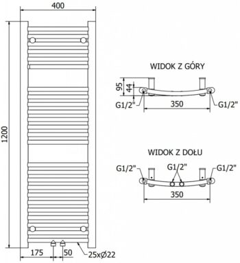 MEXEN - Ares vykurovací rebrík/radiátor 1200 x 400 mm, 442 W, antracit W102-1200-400-00-66