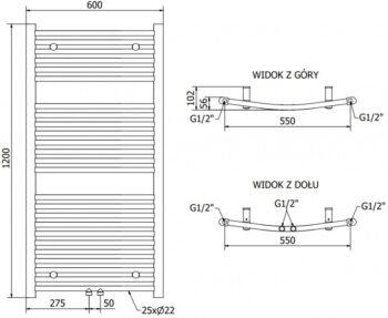 MEXEN - Ares vykurovací rebrík/radiátor 1200 x 600 mm, 490 W, zlatá W102-1200-600-00-50
