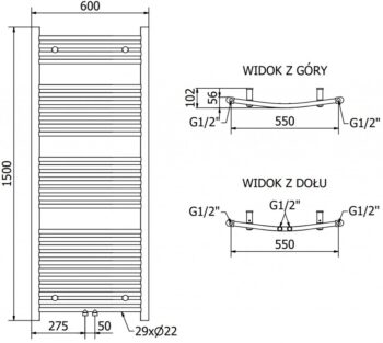 MEXEN - Ares vykurovací rebrík/radiátor 1500 x 600 mm, 579 W, zlatá W102-1500-600-00-50