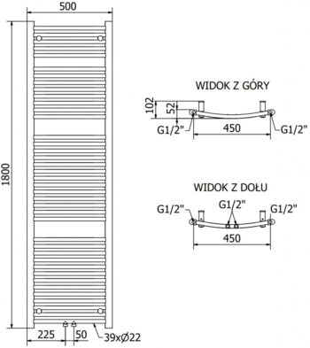 MEXEN - Ares vykurovací rebrík/radiátor 1800 x 500 mm, 647 W, zlatá W102-1800-500-00-50