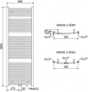 MEXEN - Ares vykurovací rebrík/radiátor 1800 x 600 mm, 958 W, antracit W102-1800-600-00-66