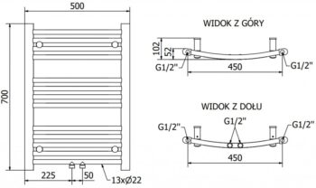 MEXEN - Ares vykurovací rebrík/radiátor 700 x 500 mm, 286 W, antracit W102-0700-500-00-66