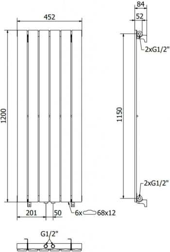 MEXEN - Boston vykurovací rebrík/radiátor 1200 x 452 mm, 611 W, čierny W213-1200-452-00-70