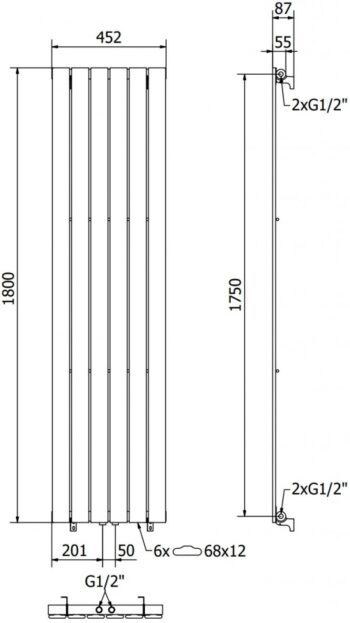 MEXEN - Boston vykurovací rebrík/radiátor 1800 x 452 mm, 888 W, čierny W213-1800-452-00-70