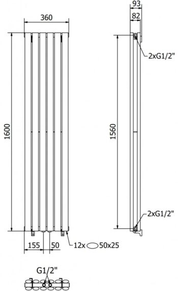 MEXEN - Dallas vykurovací rebrík/radiátor 1600 x 360 mm, 1039 W, biela W214-1600-360-00-20