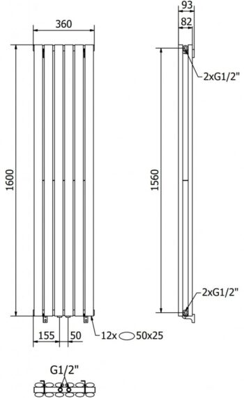 MEXEN - Dallas vykurovací rebrík/radiátor 1600 x 360 mm, 1039 W, čierny W214-1600-360-00-70