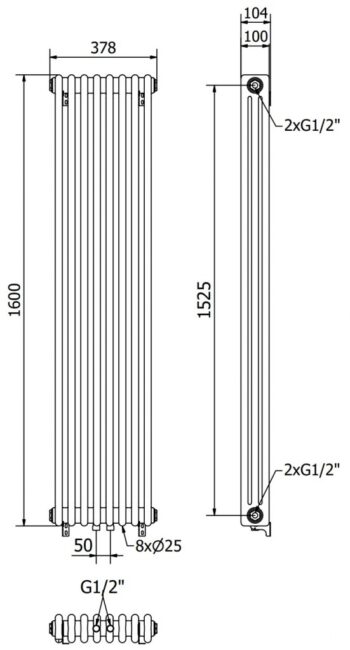 MEXEN - Denver vykurovací rebrík/radiátor 1600 x 378 mm, 1487 W, čierny W215-1600-378-00-70