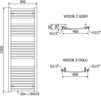MEXEN - Helios vykurovací rebrík / radiátor 1500 x 500 mm, 680 W, čierna W103-1500-500-00-70