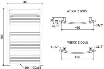 MEXEN - Helios vykurovací rebrík/radiátor 800 x 500 mm, 303 W, chróm W103-0800-500-00-01