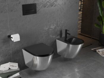 MEXEN - Lena Závesná WC misa vrátane sedátka s slow-slim, duroplast, čierna mat / strieborná 30224074