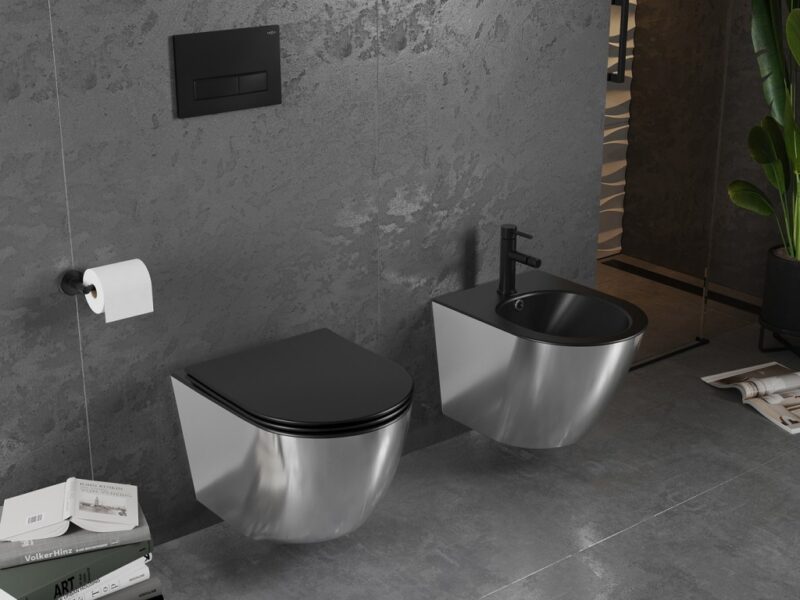 MEXEN - Lena Závesná WC misa vrátane sedátka s slow-slim, duroplast, čierna mat / strieborná 30224074 MEXEN - Lena Závesná WC misa vrátane sedátka s slow-slim, duroplast, čierna mat / strieborná 30224074
