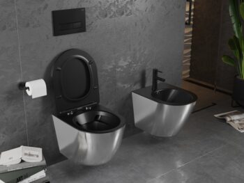 MEXEN - Lena Závesná WC misa vrátane sedátka s slow-slim, duroplast, čierna mat / strieborná 30224074
