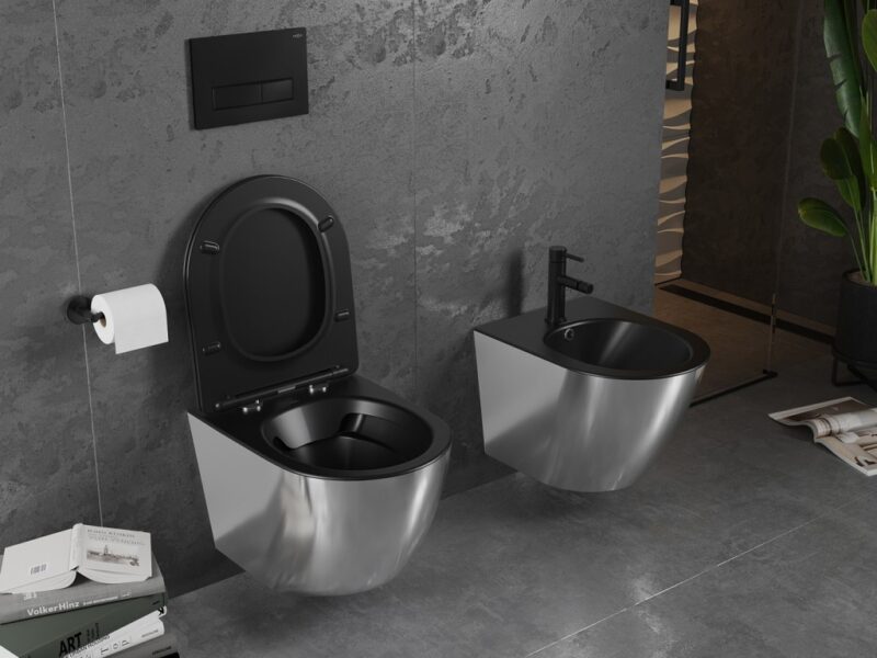 MEXEN - Lena Závesná WC misa vrátane sedátka s slow-slim, duroplast, čierna mat / strieborná 30224074 MEXEN - Lena Závesná WC misa vrátane sedátka s slow-slim, duroplast, čierna mat / strieborná 30224074
