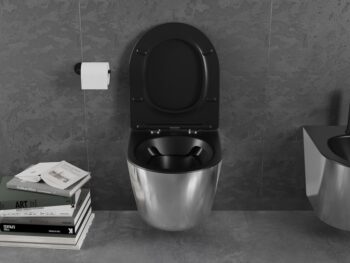 MEXEN - Lena Závesná WC misa vrátane sedátka s slow-slim, duroplast, čierna mat / strieborná 30224074