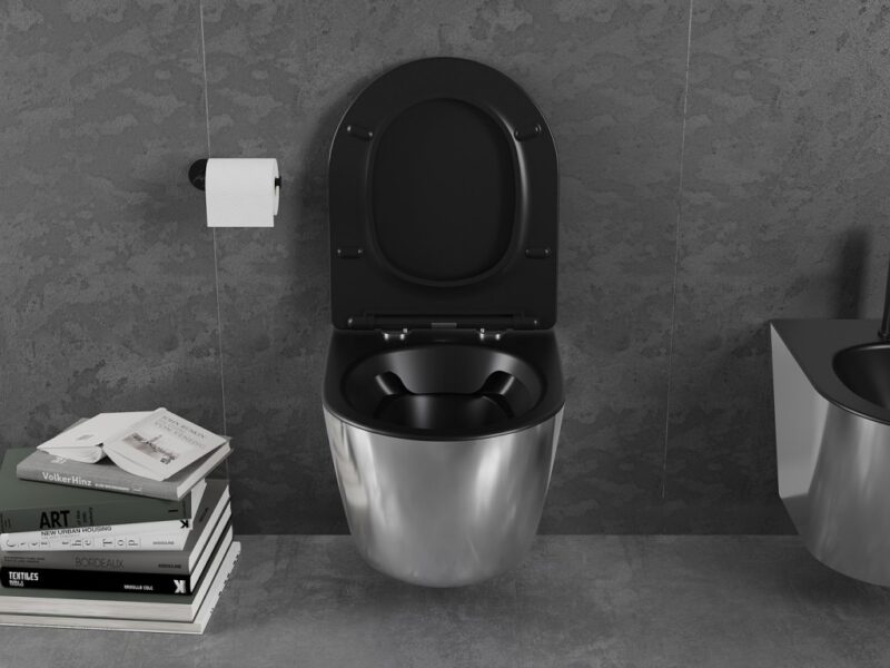 MEXEN - Lena Závesná WC misa vrátane sedátka s slow-slim, duroplast, čierna mat / strieborná 30224074 MEXEN - Lena Závesná WC misa vrátane sedátka s slow-slim, duroplast, čierna mat / strieborná 30224074
