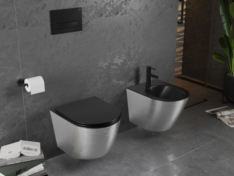 MEXEN - Lena Závesná WC misa vrátane sedátka s slow-slim, duroplast, čierna mat / strieborný vzor 30224073 MEXEN - Lena Závesná WC misa vrátane sedátka s slow-slim, duroplast, čierna mat / strieborný vzor 30224073