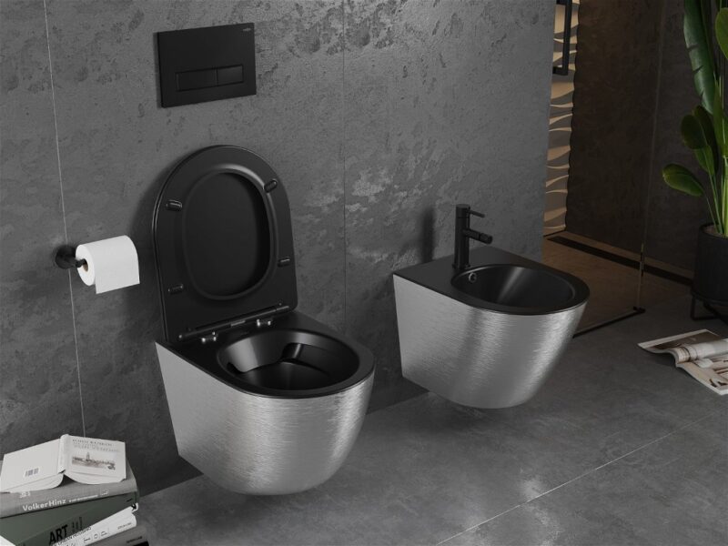 MEXEN - Lena Závesná WC misa vrátane sedátka s slow-slim, duroplast, čierna mat / strieborný vzor 30224073 MEXEN - Lena Závesná WC misa vrátane sedátka s slow-slim, duroplast, čierna mat / strieborný vzor 30224073