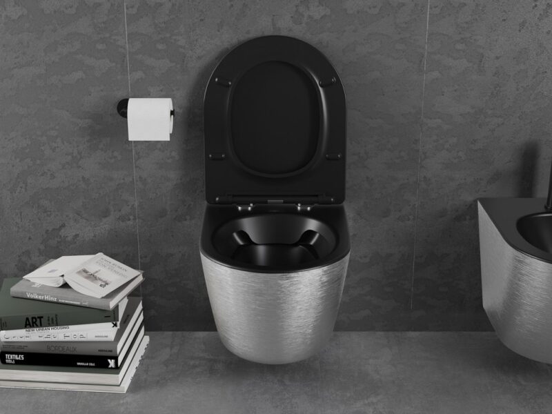 MEXEN - Lena Závesná WC misa vrátane sedátka s slow-slim, duroplast, čierna mat / strieborný vzor 30224073 MEXEN - Lena Závesná WC misa vrátane sedátka s slow-slim, duroplast, čierna mat / strieborný vzor 30224073