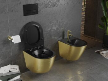 MEXEN - Lena Závesná WC misa vrátane sedátka s slow-slim, duroplast, čierna mat / zlatý vzor 30224077