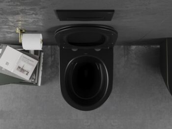 MEXEN - Lena Závesná WC misa vrátane sedátka s slow-slim, duroplast, čierna mat/zlatá linka 30224075