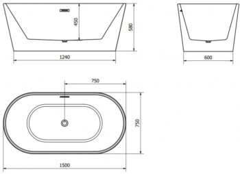 MEXEN - Luna vaňa voľne stojaca 150x75, biela, bez krytu prepadu a zátky 52031507500-SS