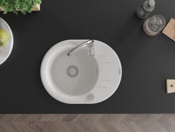 MEXEN MEXEN - Kevin granitový drez 1 s odkvapkávačom 586x458 mm, biela, sifón chróm 6517581005-20