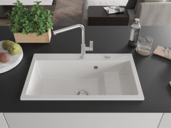MEXEN MEXEN - Omar granitový drez 1 s odkvapkávačom 800 x 480 mm, biela, sifón chróm 6520801005-20