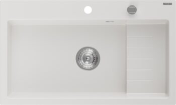 MEXEN MEXEN - Omar granitový drez 1 s odkvapkávačom 800 x 480 mm, biela, sifón chróm 6520801005-20