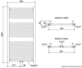 MEXEN - Mars vykurovací rebrík/radiátor 1200 x 600 mm, 487 W, zlatý W110-1200-600-00-50