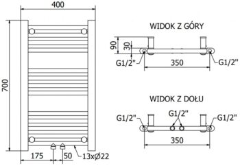 MEXEN - Mars vykurovací rebrík/radiátor 700 x 400 mm, 188 W, zlatý W110-0700-400-00-50