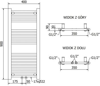 MEXEN - Mars vykurovací rebrík/radiátor 900 x 400 mm, 244 W, chróm W110-0900-400-00-01