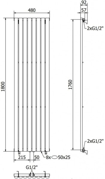 MEXEN - Oregon vykurovací rebrík/radiátor 1800 x 480 mm, 805 W, antracit W202-1800-490-00-66
