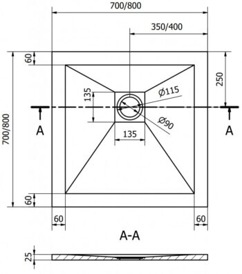 MEXEN - Stone+ Sprchová vanička štvorcová 80x80, šedý-betón 44618080