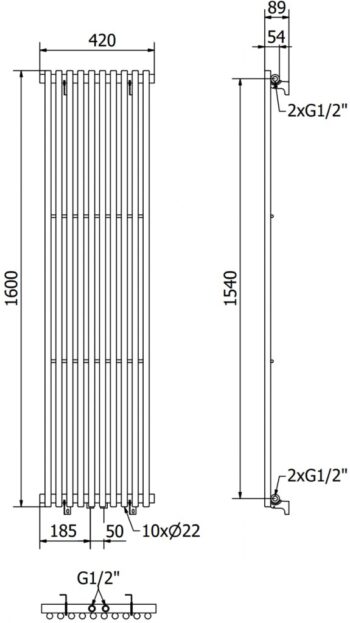 MEXEN - Tulsa vykurovací rebrík/radiátor 1600 x 420 mm, 613 W, čierny W219-1600-420-00-70