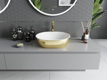 MEXEN - Viki umývadlo na dosku 48 x 35, biela/zlatá 21054806