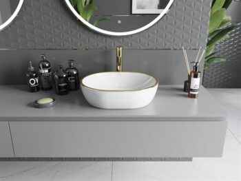 MEXEN - Viki umývadlo na dosku 48 x 35, biela/zlatá linka 21054805
