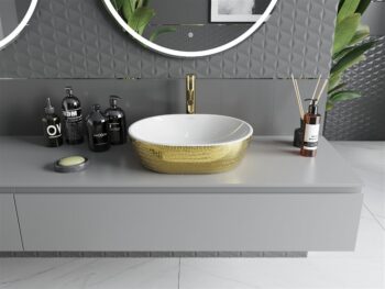 MEXEN - Viki umývadlo na dosku 48 x 35, biela/zlatá vzor 21054808
