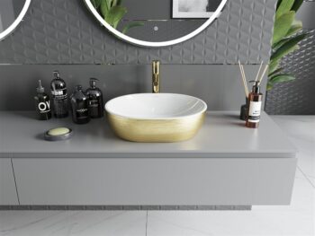 MEXEN - Viki umývadlo na dosku 48 x 35, biela/zlatá vzor 21054817