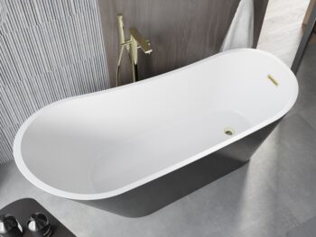 MEXEN/S - Alta vaňa voľne stojaca 170 x 75, biela/čierna, sifón a prepad zlatá 52141707575-50