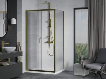 MEXEN/S - Apia Sprchovací kút 130x100, transparent, zlato + vanička so sifónom 840-130-100-50-00-4010G