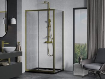MEXEN/S - Apia Sprchovací kút 130x100, transparent, zlato + vanička so sifónom 840-130-100-50-00-4070G