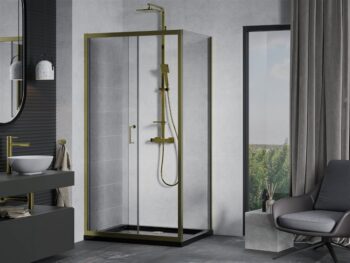 MEXEN/S - Apia Sprchovací kút 130x100, transparent, zlato + vanička so sifónom 840-130-100-50-00-4070G