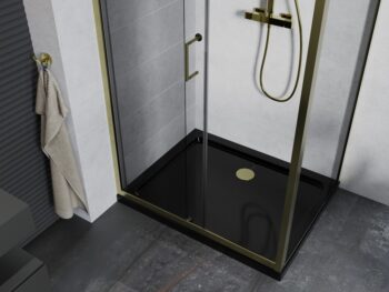 MEXEN/S - Apia Sprchovací kút 130x90, transparent, zlato + vanička so sifónom 840-130-090-50-00-4070G