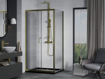 MEXEN/S - Apia Sprchovací kút 140x90, transparent, zlato + vanička so sifónom 840-140-090-50-00-4070G