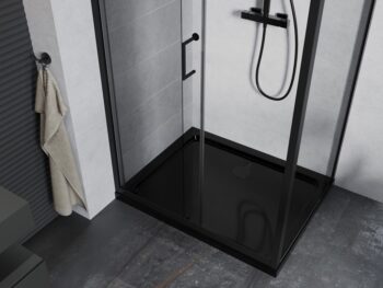 MEXEN/S - Apia Sprchovací kút 90x80, transparent, čierna + vanička so sifónom 840-090-080-70-00-4070B