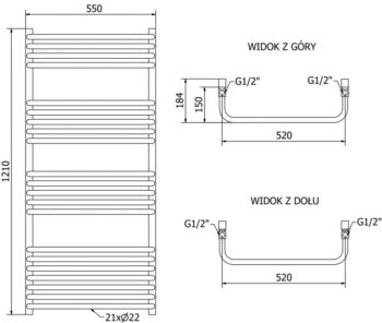 MEXEN/S - Apollo radiátor + vykurovacia tyč 1210 x 550 mm, 600 W, čierna W117-1210-550-2600-70